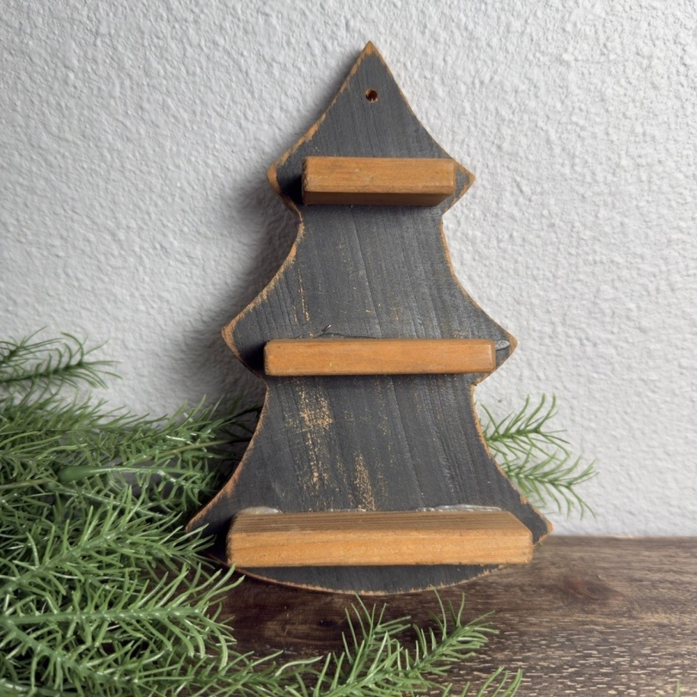 Vintage Handmade Wood Christmas Tree Curio Shelf Mini Trinket Display Primitive